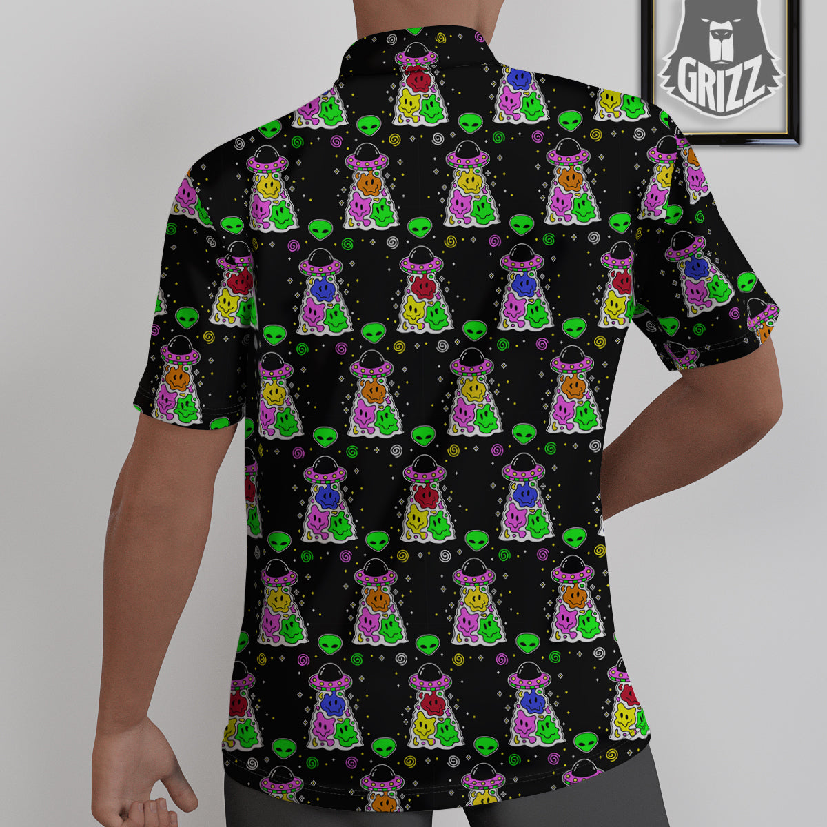 Alien And UFO Trippy Print Pattern Untucked Shirts-grizzshop