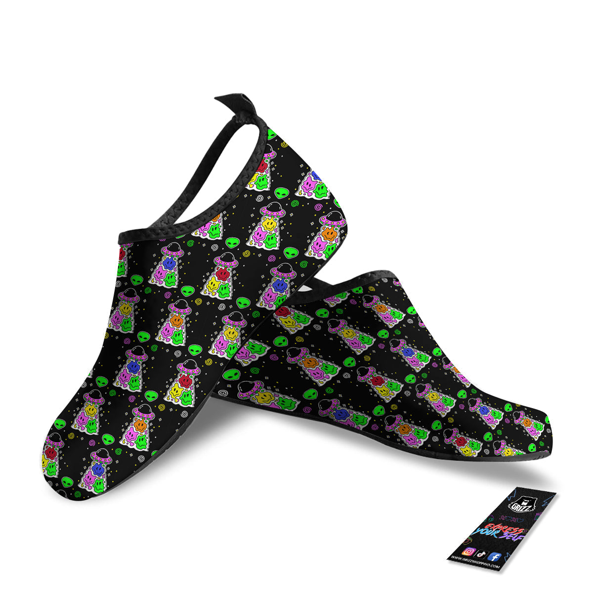 Alien And UFO Trippy Print Pattern Water Shoes-grizzshop
