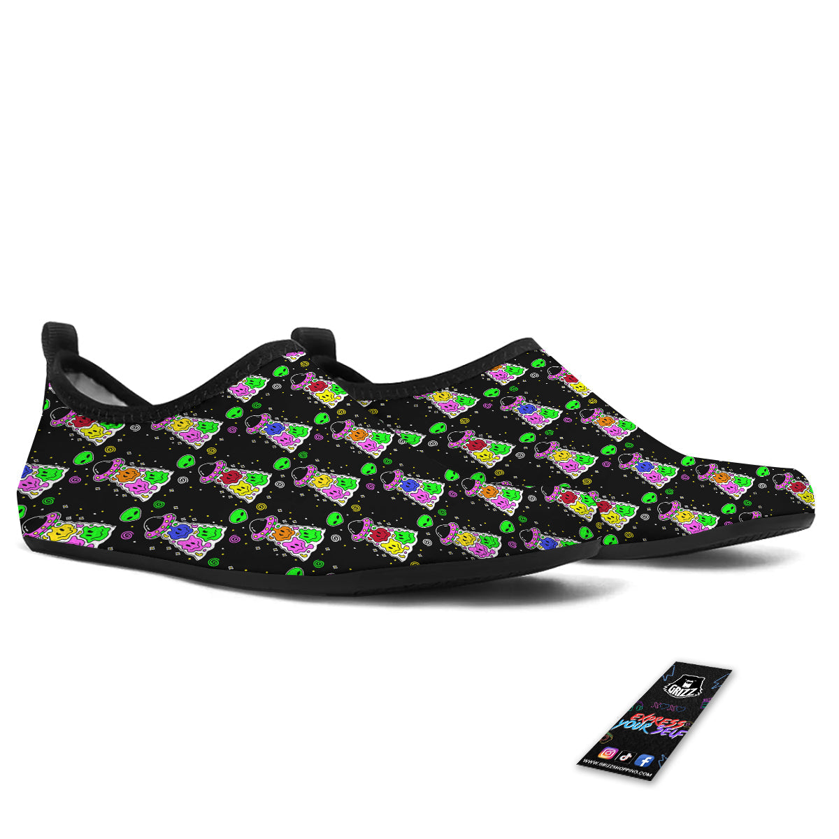 Alien And UFO Trippy Print Pattern Water Shoes-grizzshop