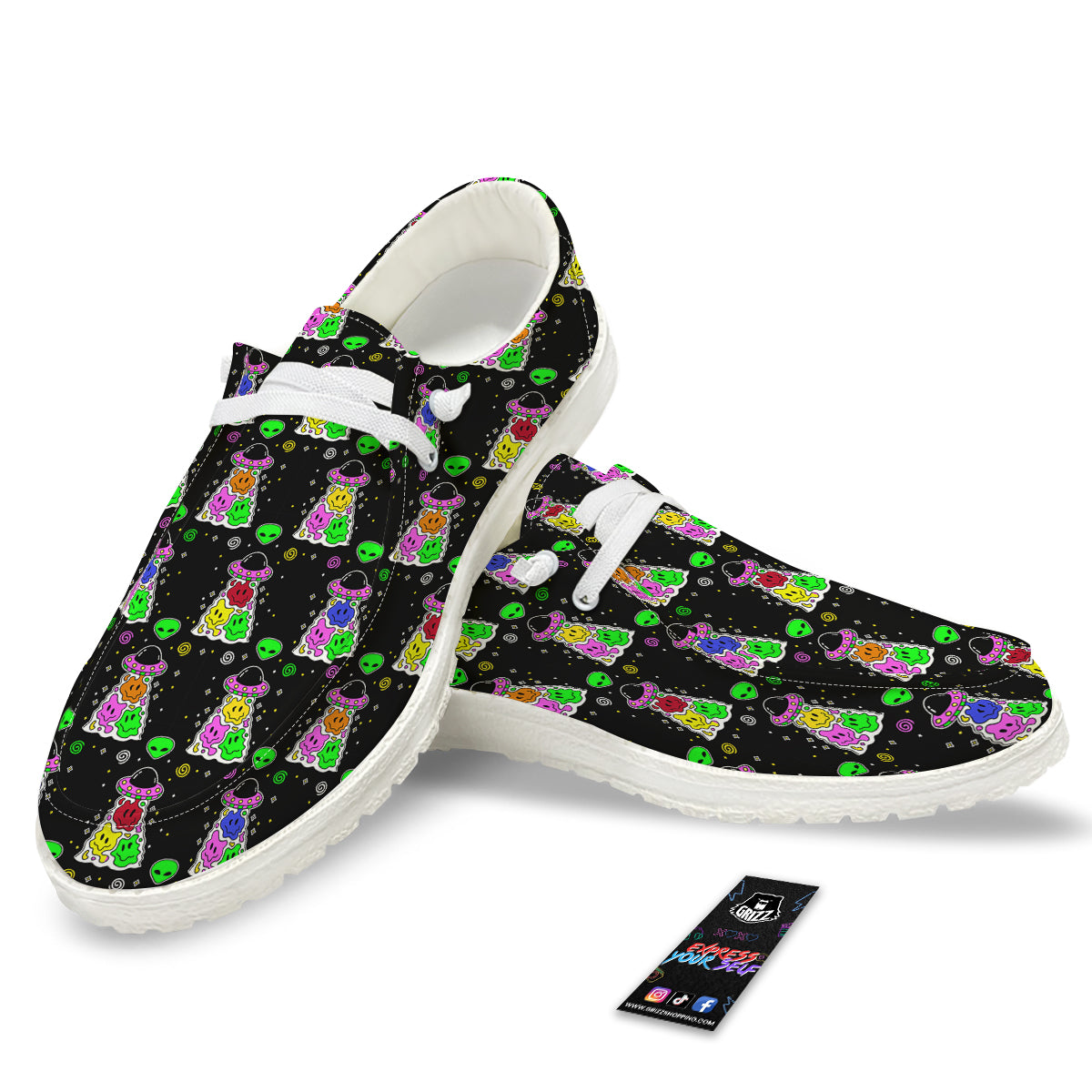 Alien And UFO Trippy Print Pattern White Loafers-grizzshop