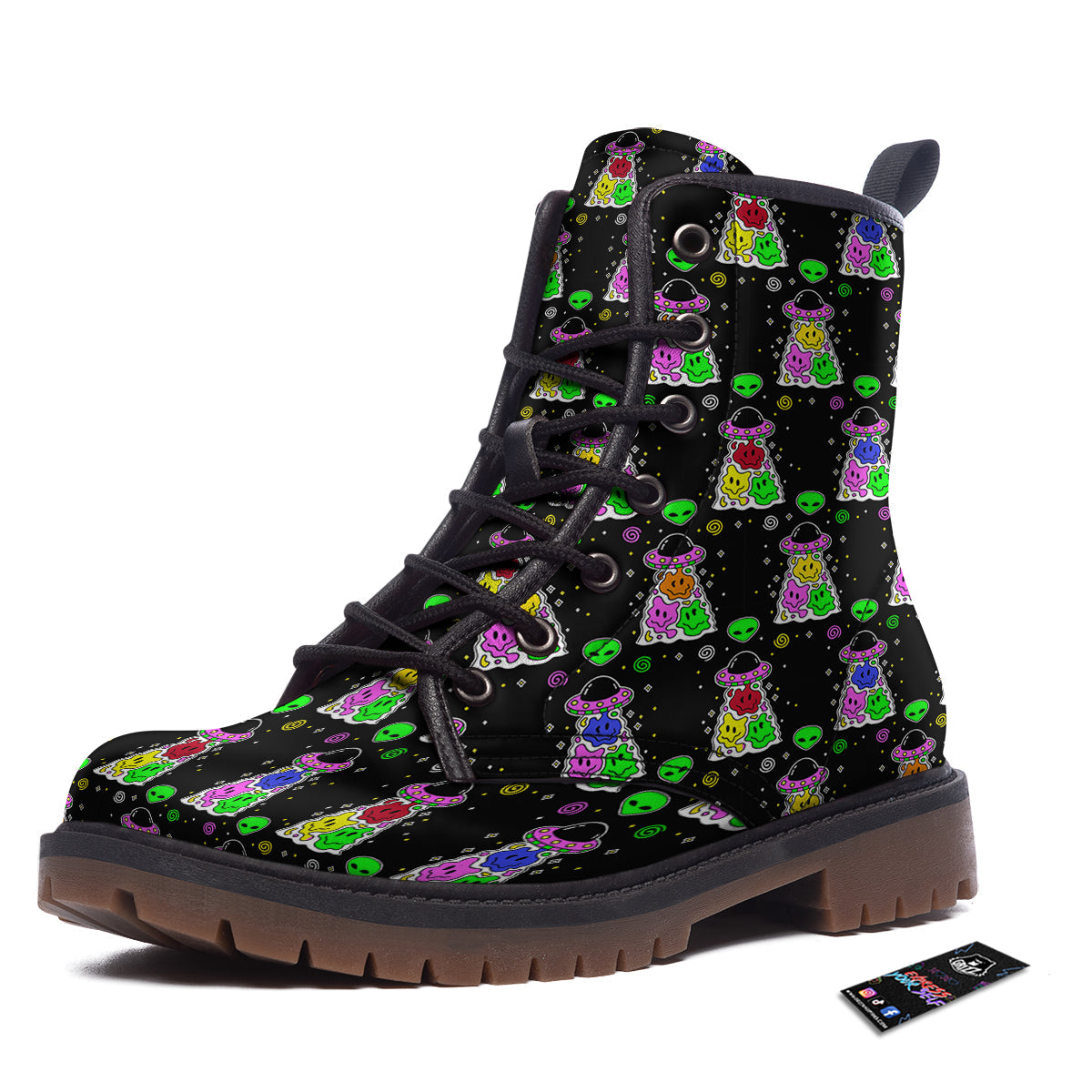 Alien And UFO Trippy Print Pattern Work Boots-grizzshop