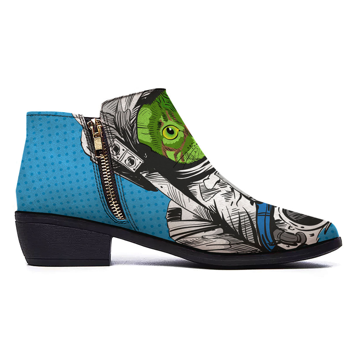 Alien Cat Astronaut Print Ankle Boots-grizzshop