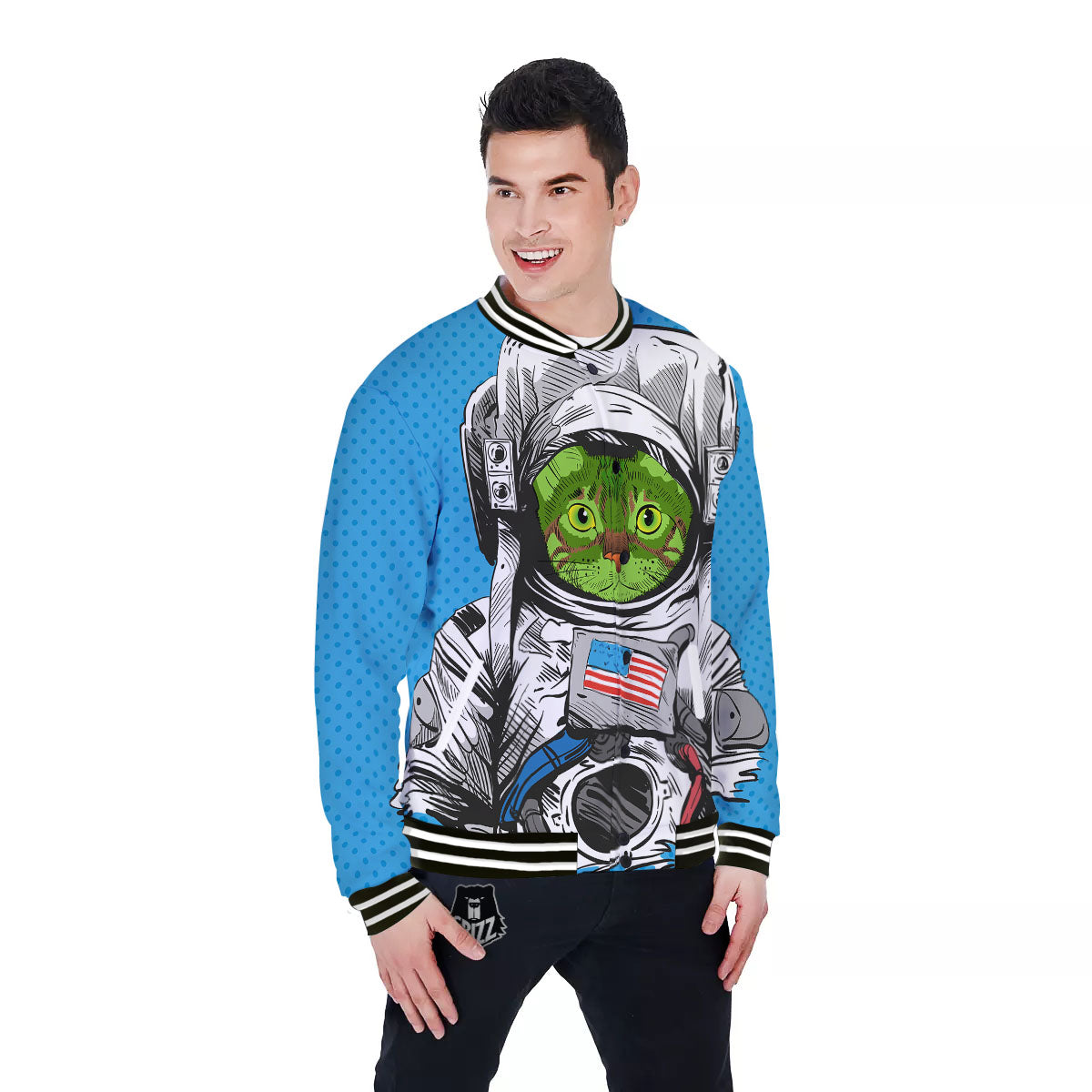 Alien Cat Astronaut Print Baseball Jacket-grizzshop
