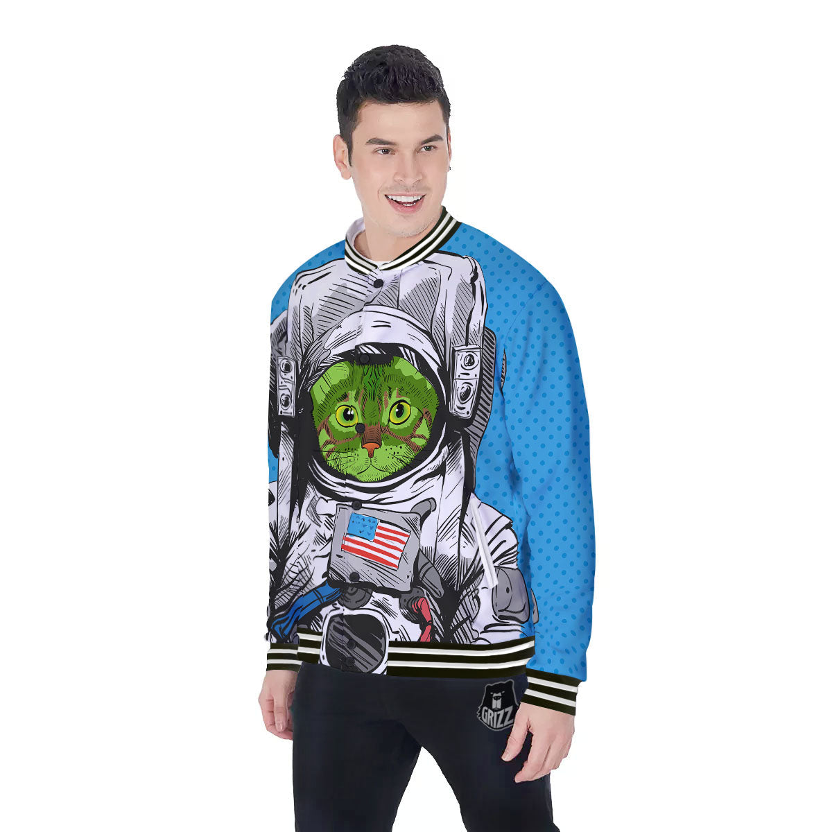 Alien Cat Astronaut Print Baseball Jacket-grizzshop