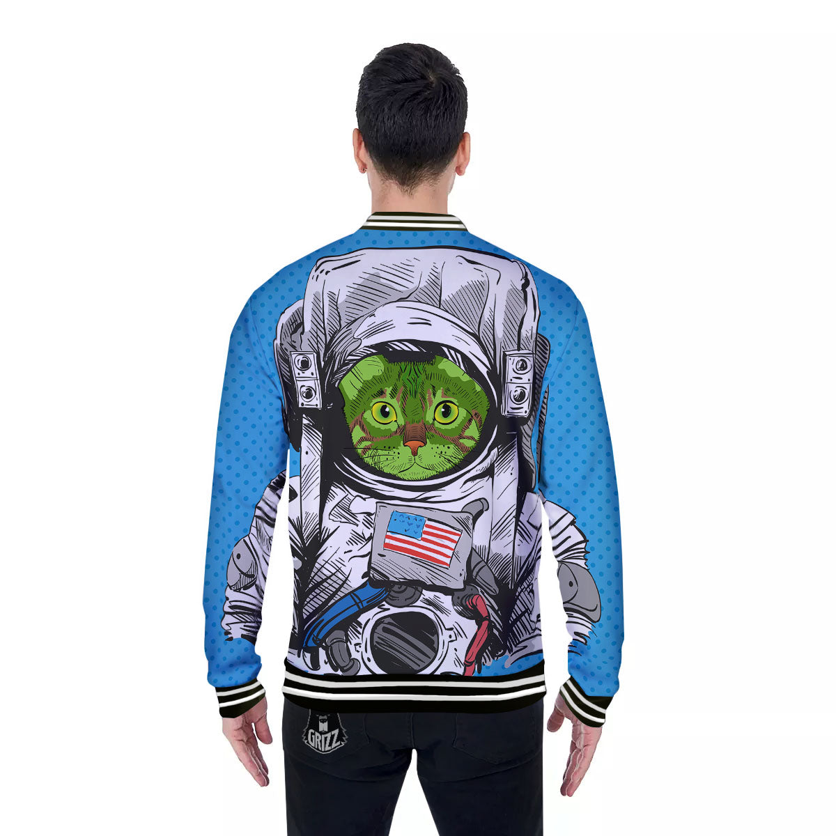 Alien Cat Astronaut Print Baseball Jacket-grizzshop