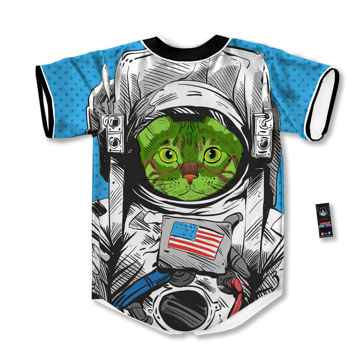 Alien Cat Astronaut Print Baseball Jersey-grizzshop