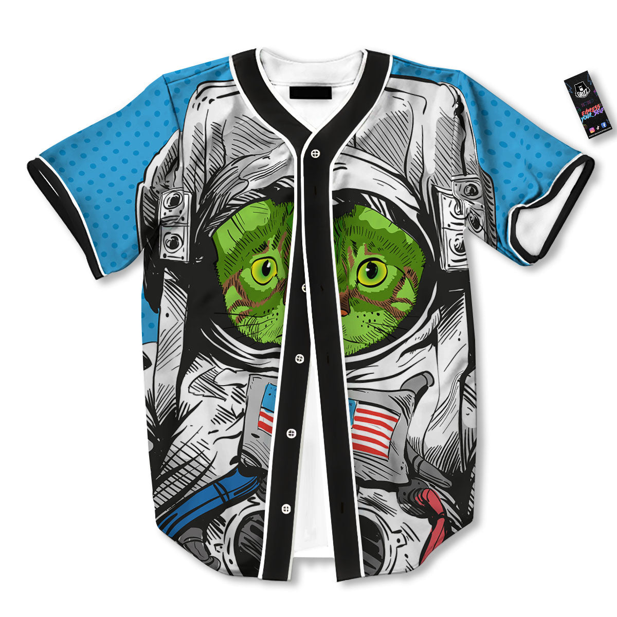 Alien Cat Astronaut Print Baseball Jersey-grizzshop