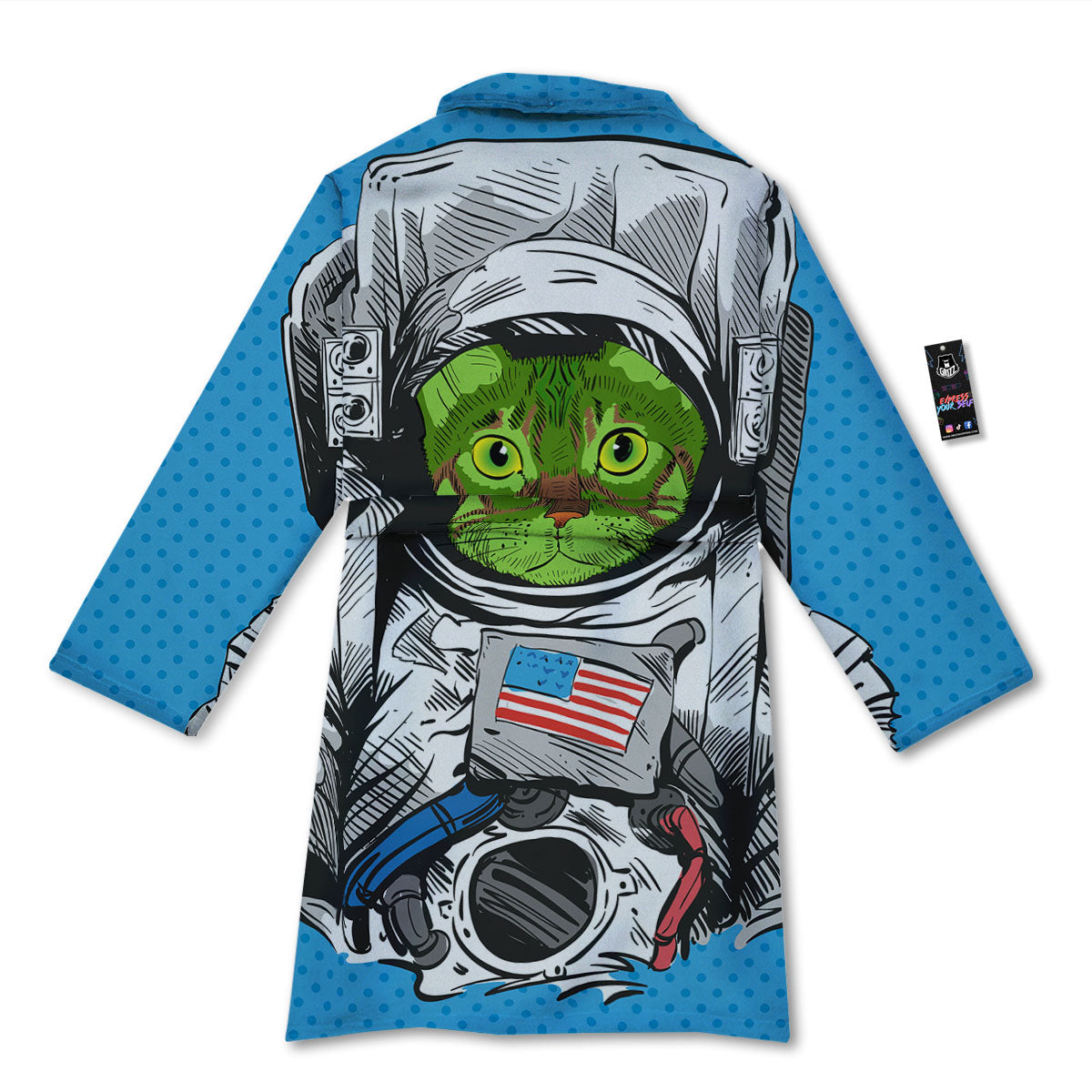 Alien Cat Astronaut Print Bathrobe-grizzshop