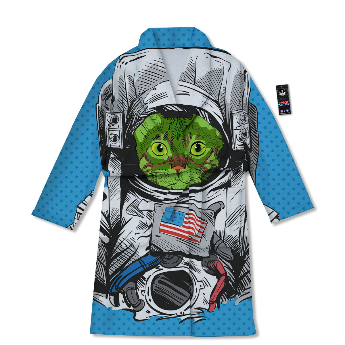 Alien Cat Astronaut Print Bathrobe-grizzshop