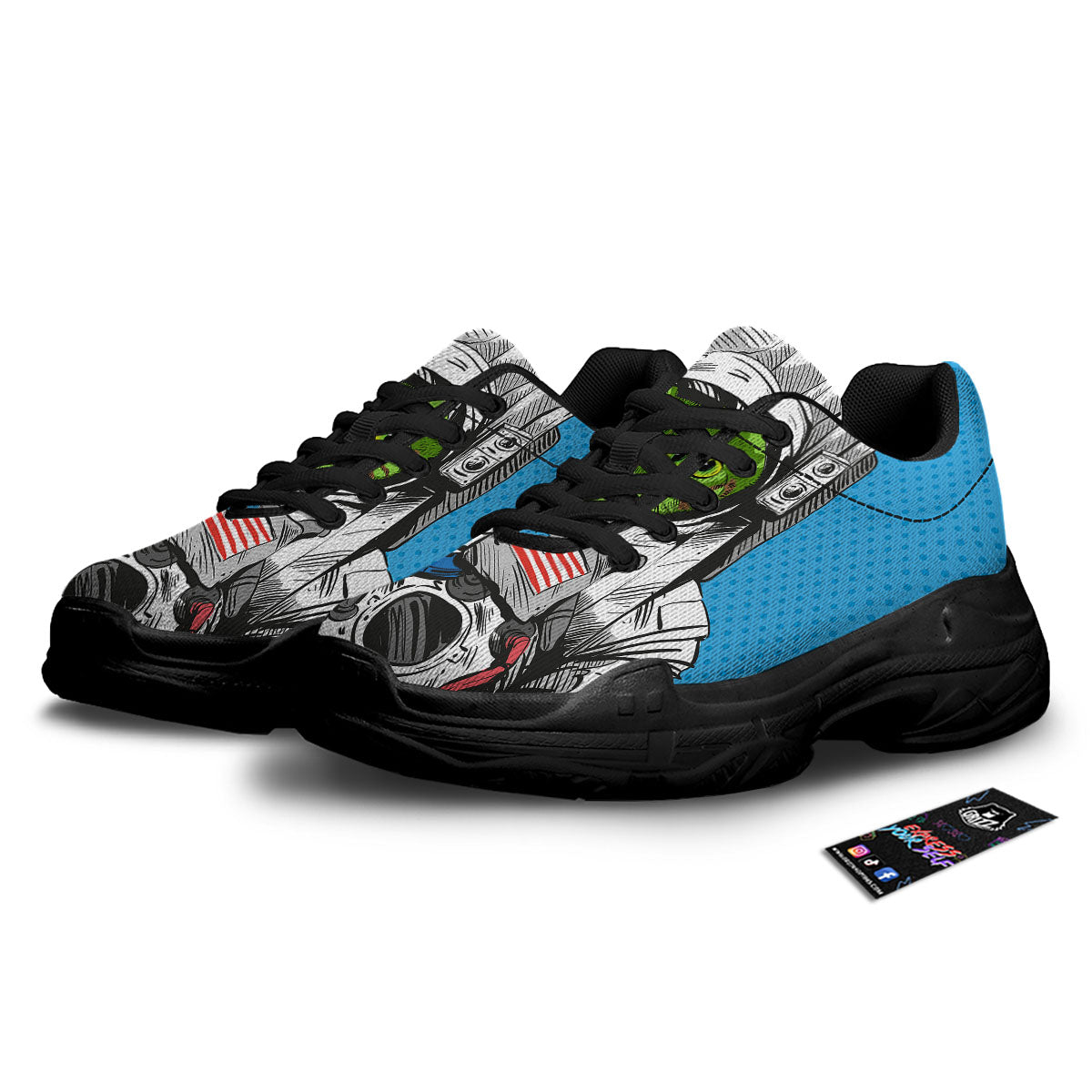 Alien Cat Astronaut Print Black Chunky Shoes-grizzshop