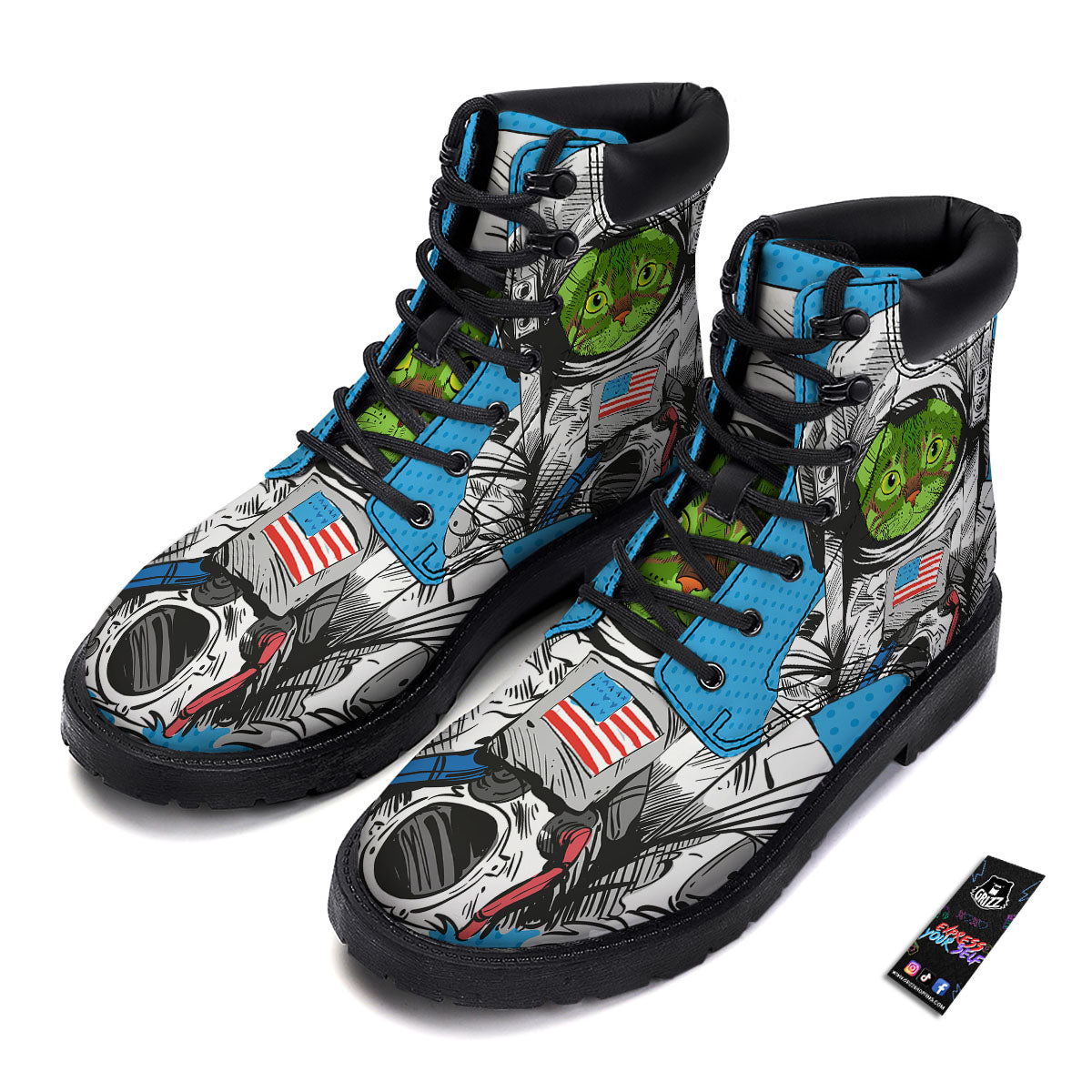 Alien Cat Astronaut Print Boots-grizzshop