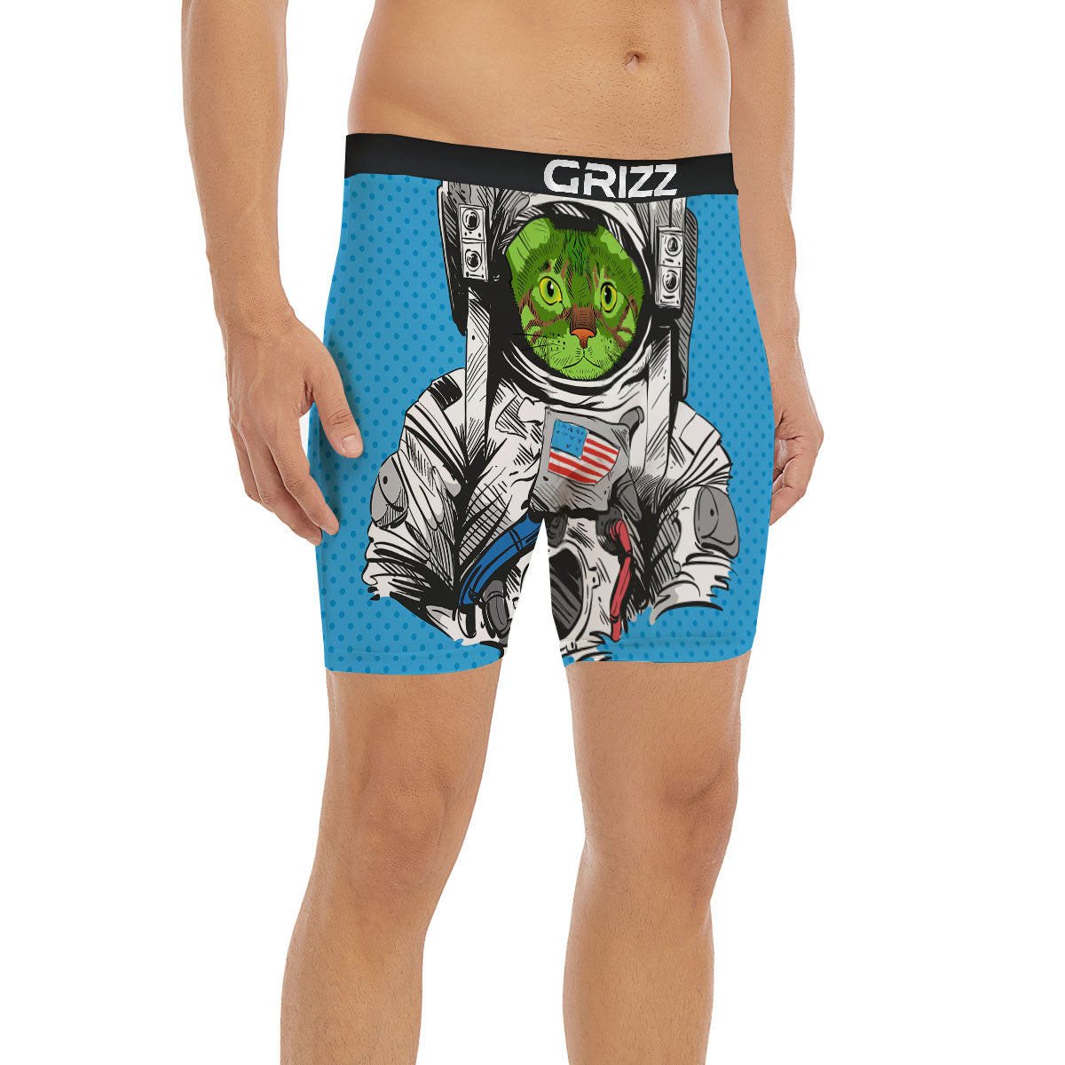 Alien Cat Astronaut Print Boxer Briefs-grizzshop