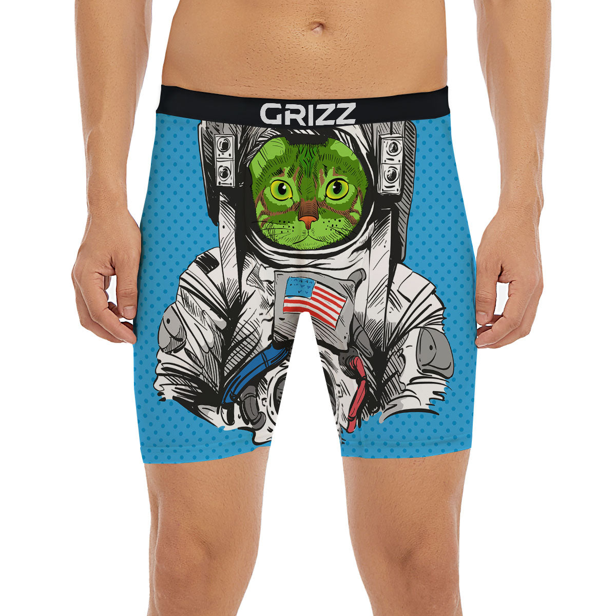 Alien Cat Astronaut Print Boxer Briefs-grizzshop