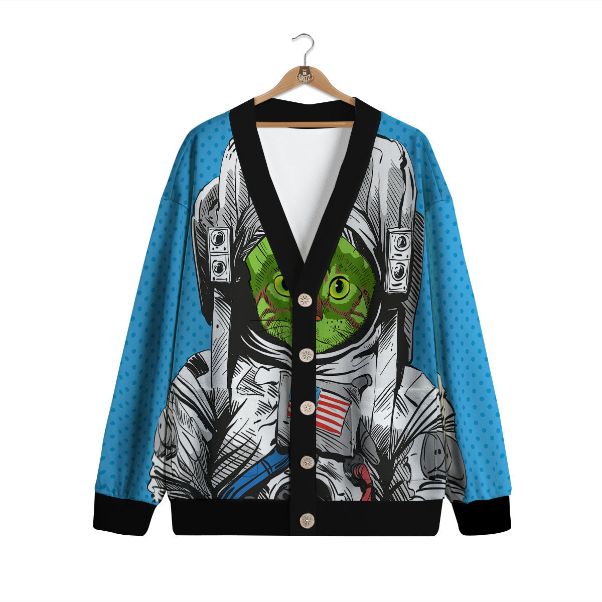 Alien Cat Astronaut Print Cardigan-grizzshop