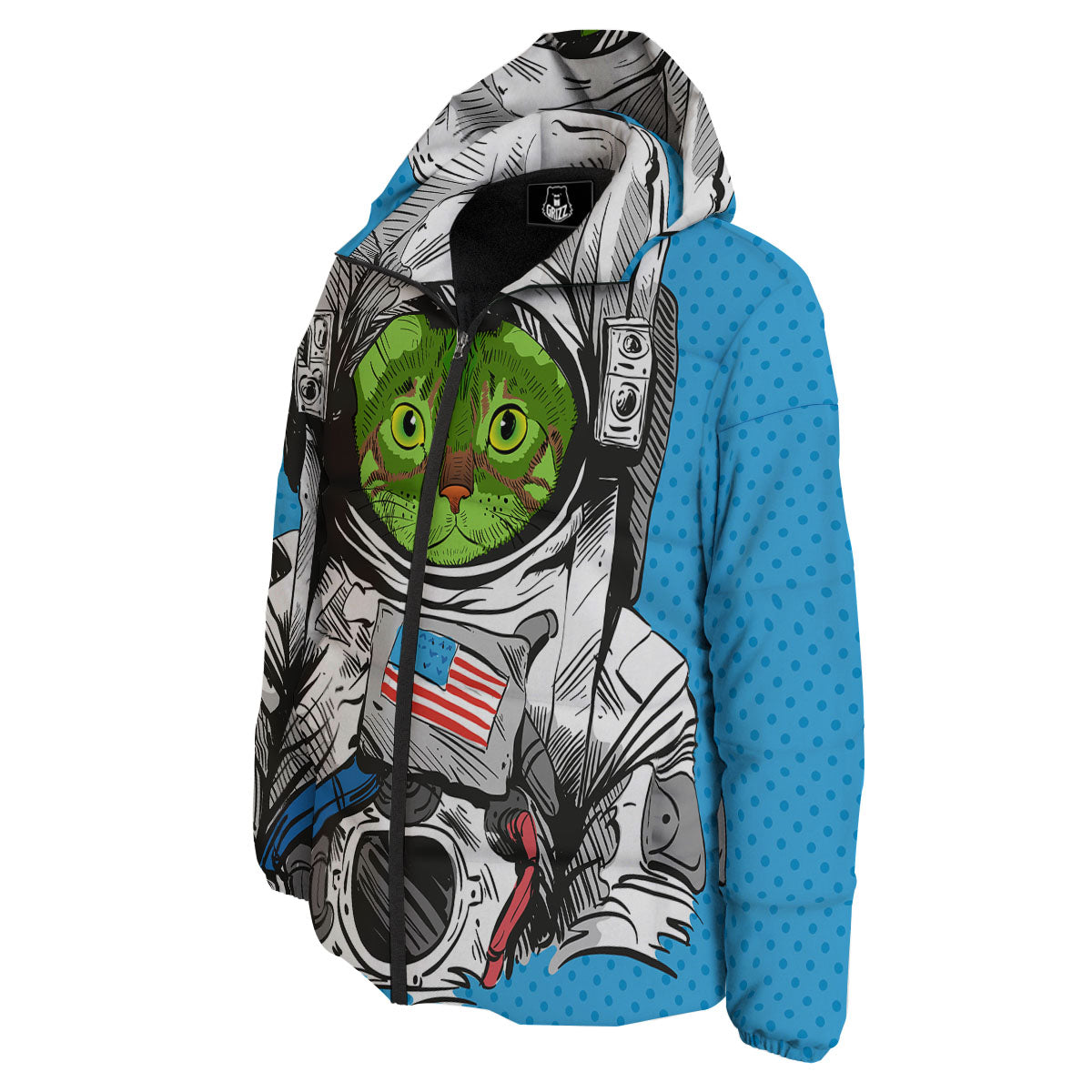 Alien Cat Astronaut Print Down Jacket-grizzshop