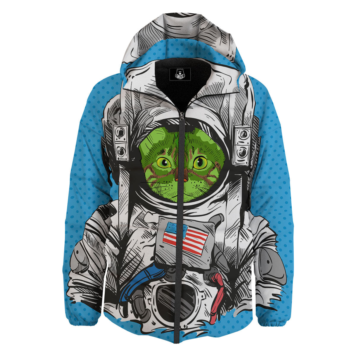Alien Cat Astronaut Print Down Jacket-grizzshop