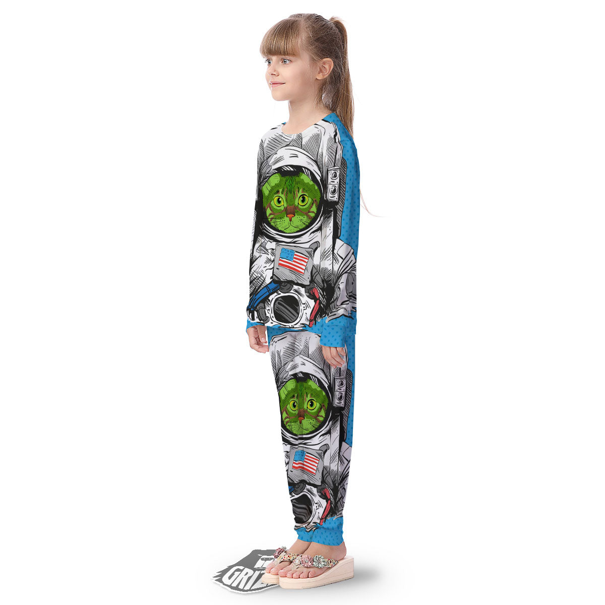 Alien Cat Astronaut Print Kid's Pajamas-grizzshop