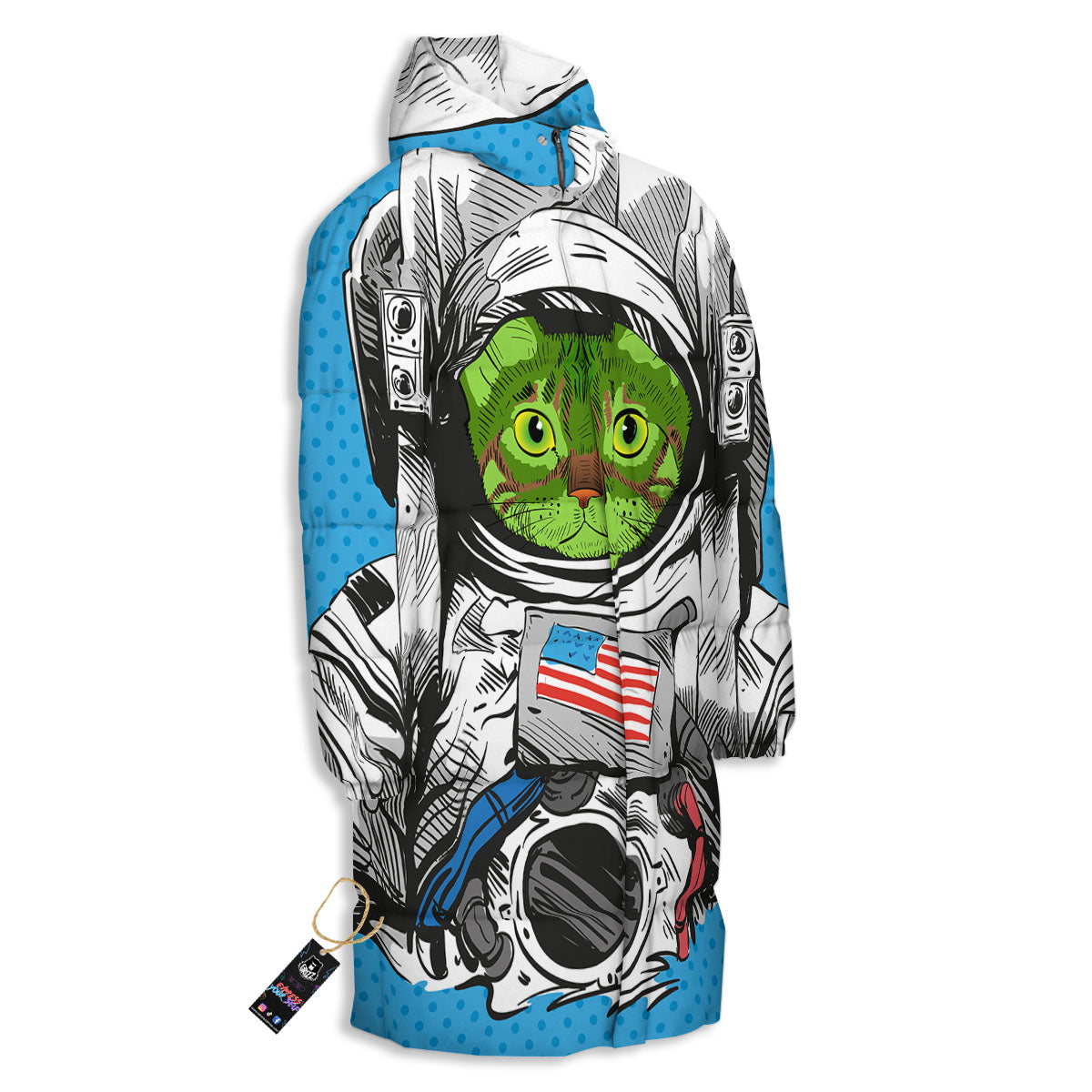 Alien Cat Astronaut Print Long Down Jacket-grizzshop