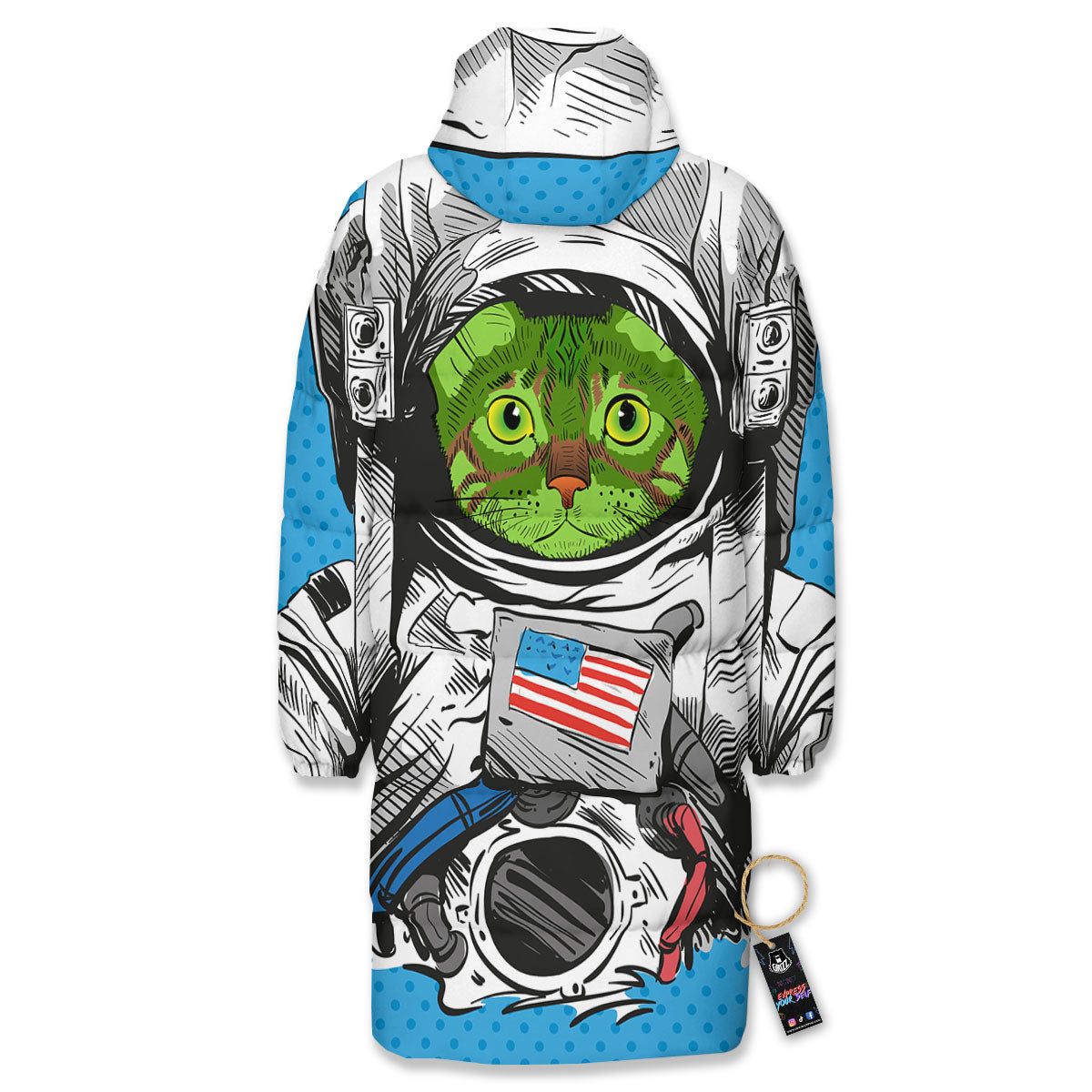 Alien Cat Astronaut Print Long Down Jacket-grizzshop