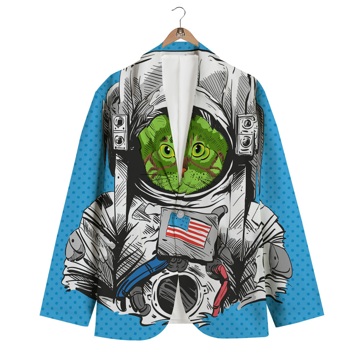 Alien Cat Astronaut Print Men's Blazer-grizzshop