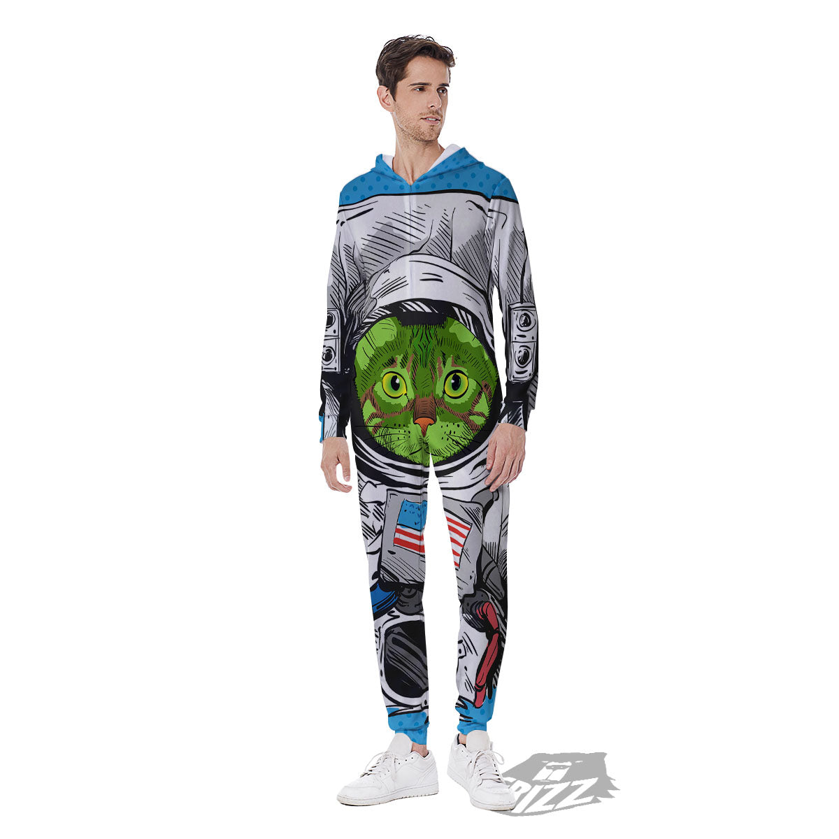 Alien Cat Astronaut Print Men's Jumpsuit-grizzshop