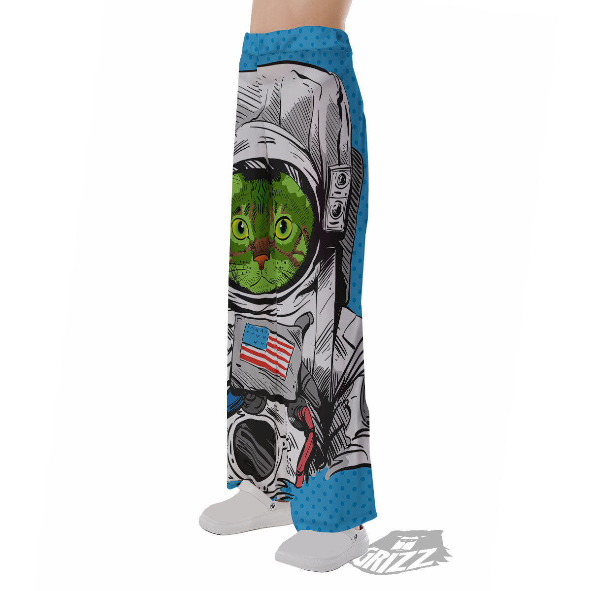 Alien Cat Astronaut Print Pajama Pants-grizzshop