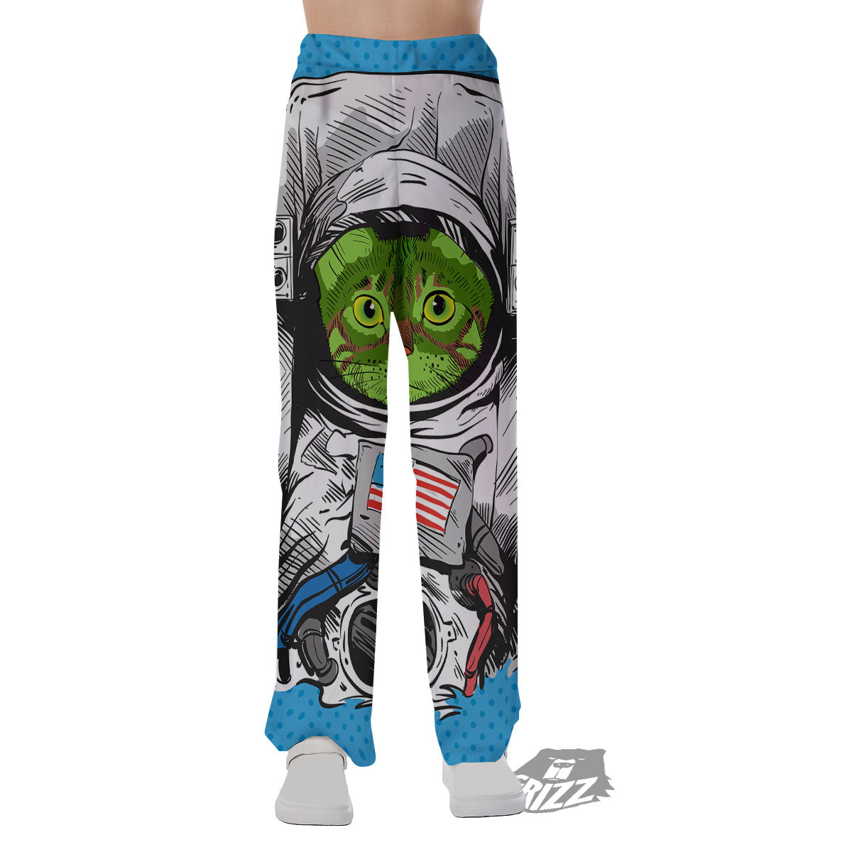 Alien Cat Astronaut Print Pajama Pants-grizzshop