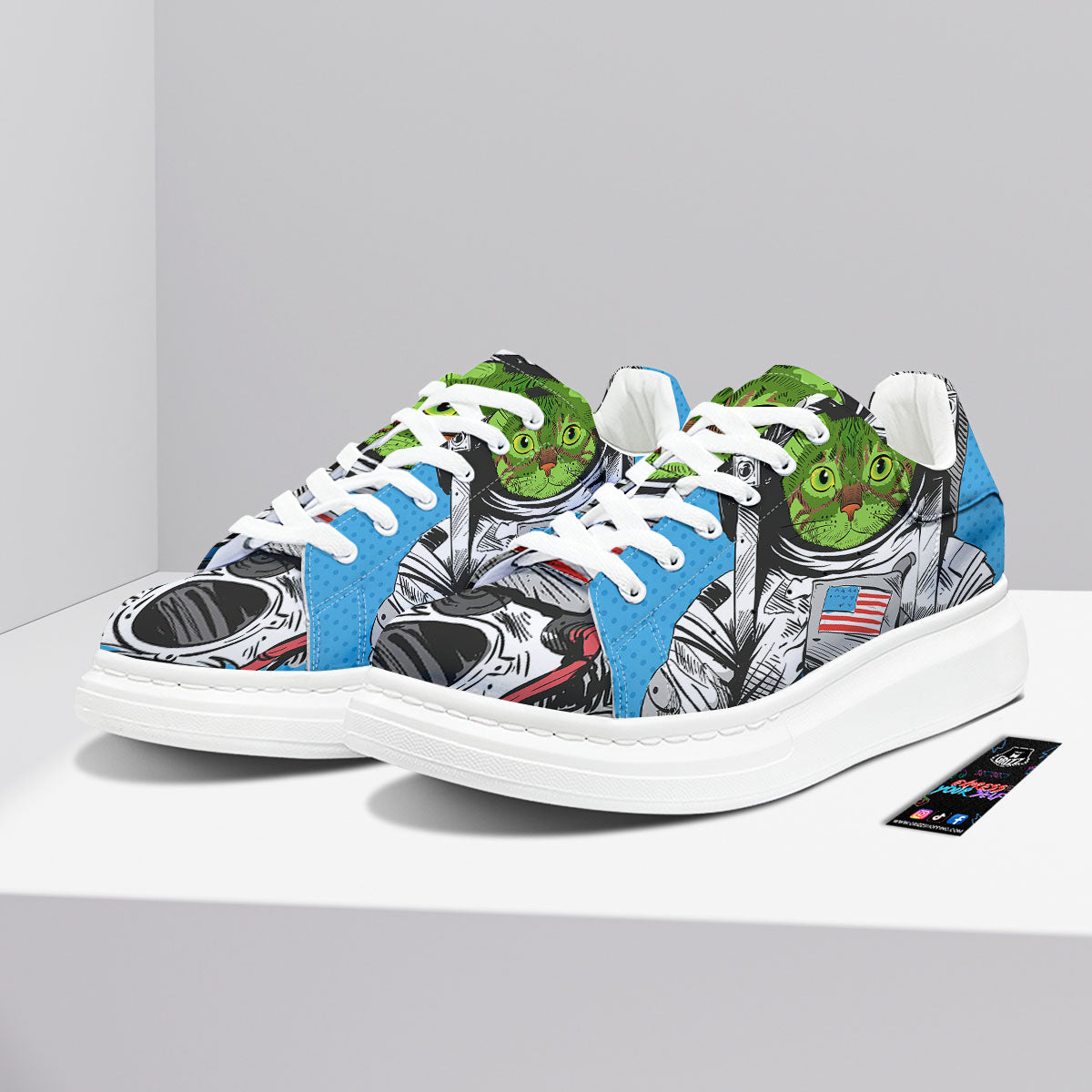 Alien Cat Astronaut Print Platform Shoes-grizzshop