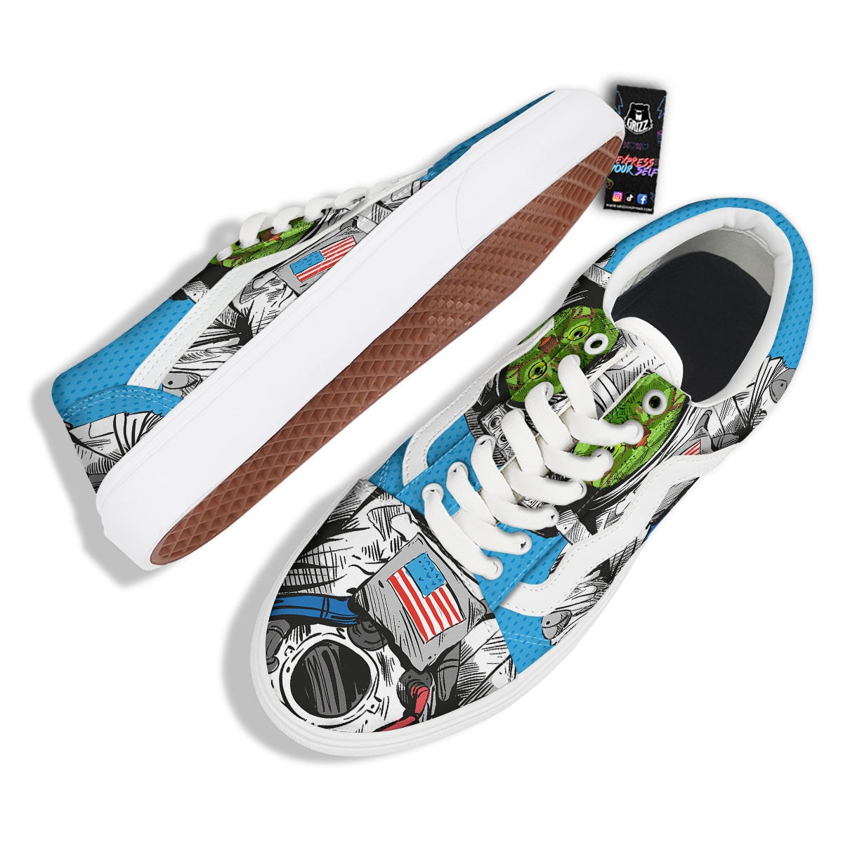 Alien Cat Astronaut Print Skate Shoes-grizzshop