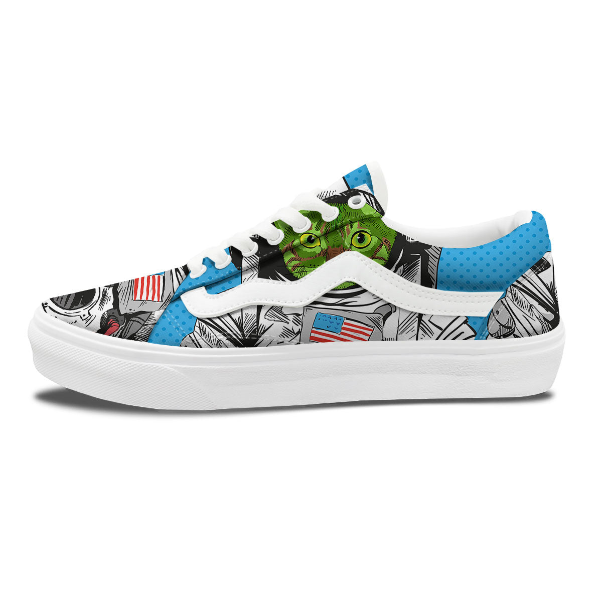 Alien Cat Astronaut Print Skate Shoes-grizzshop