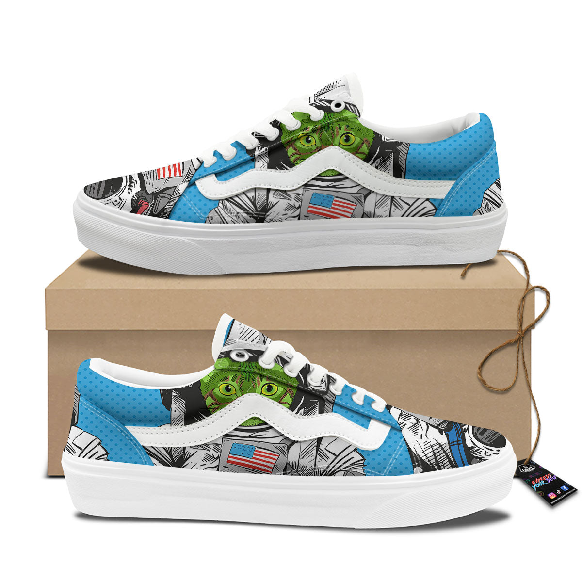 Alien Cat Astronaut Print Skate Shoes-grizzshop