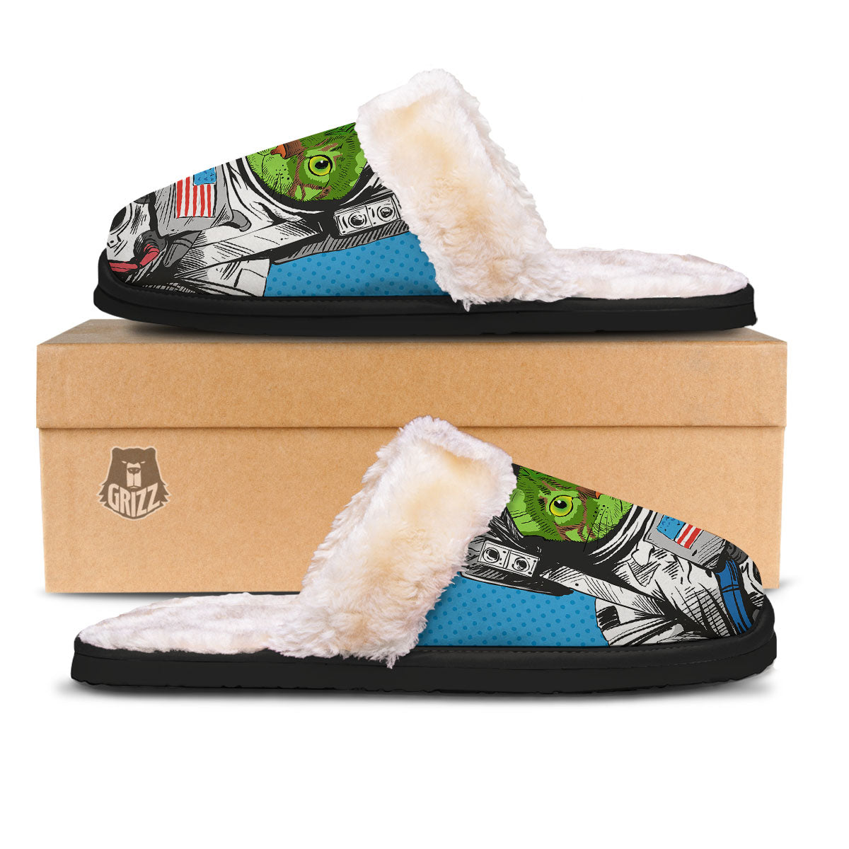 Alien Cat Astronaut Print Slippers-grizzshop