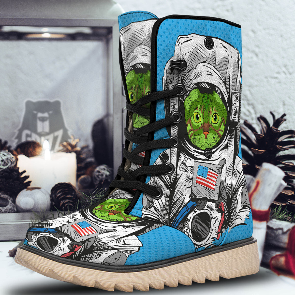 Alien Cat Astronaut Print Snow Boots-grizzshop