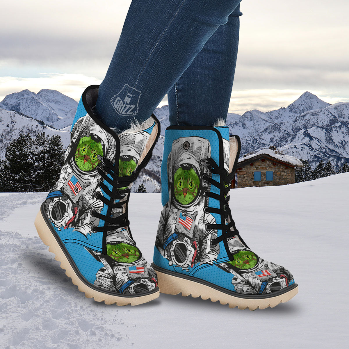 Alien Cat Astronaut Print Snow Boots-grizzshop