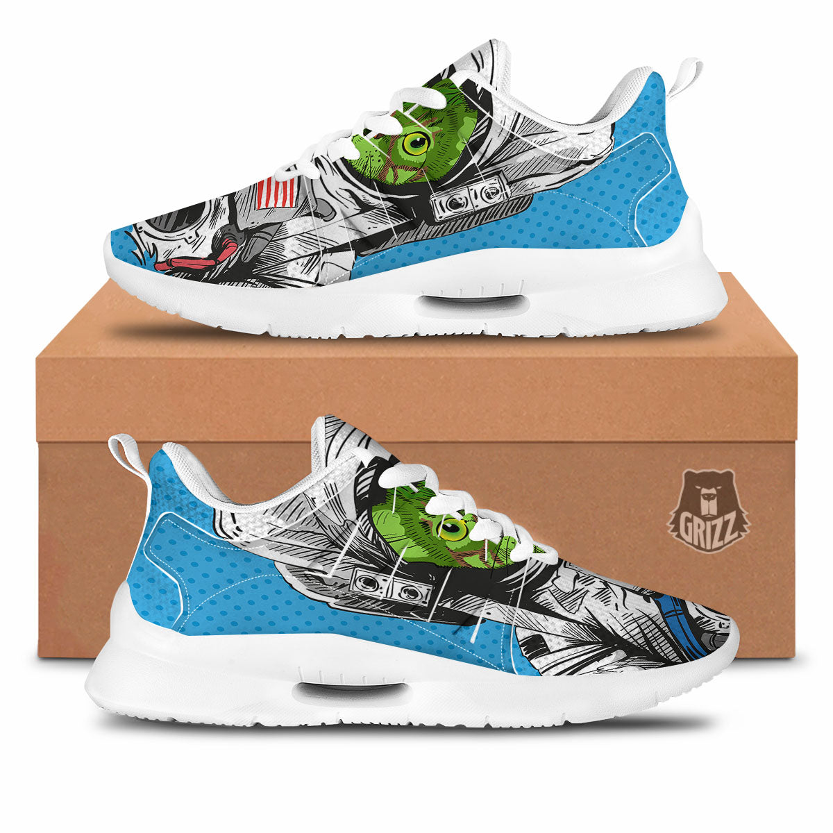 Alien Cat Astronaut Print Tennis Shoes-grizzshop