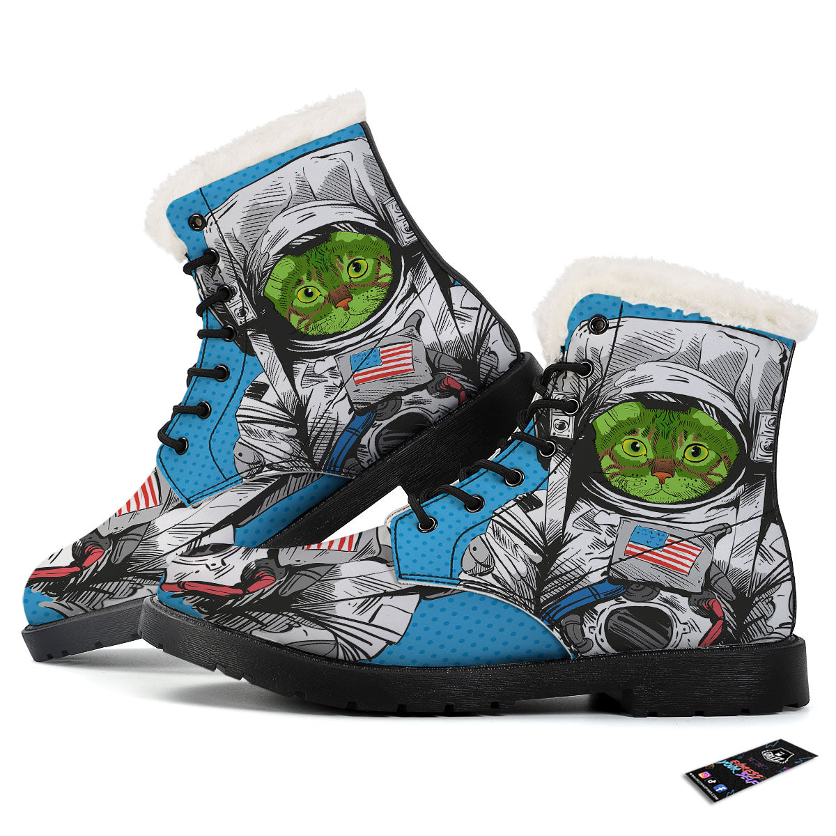 Alien Cat Astronaut Print Winter Boots-grizzshop