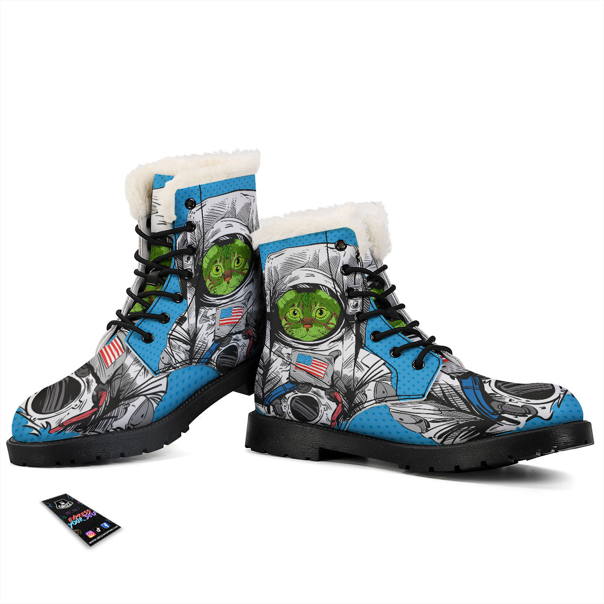 Alien Cat Astronaut Print Winter Boots-grizzshop