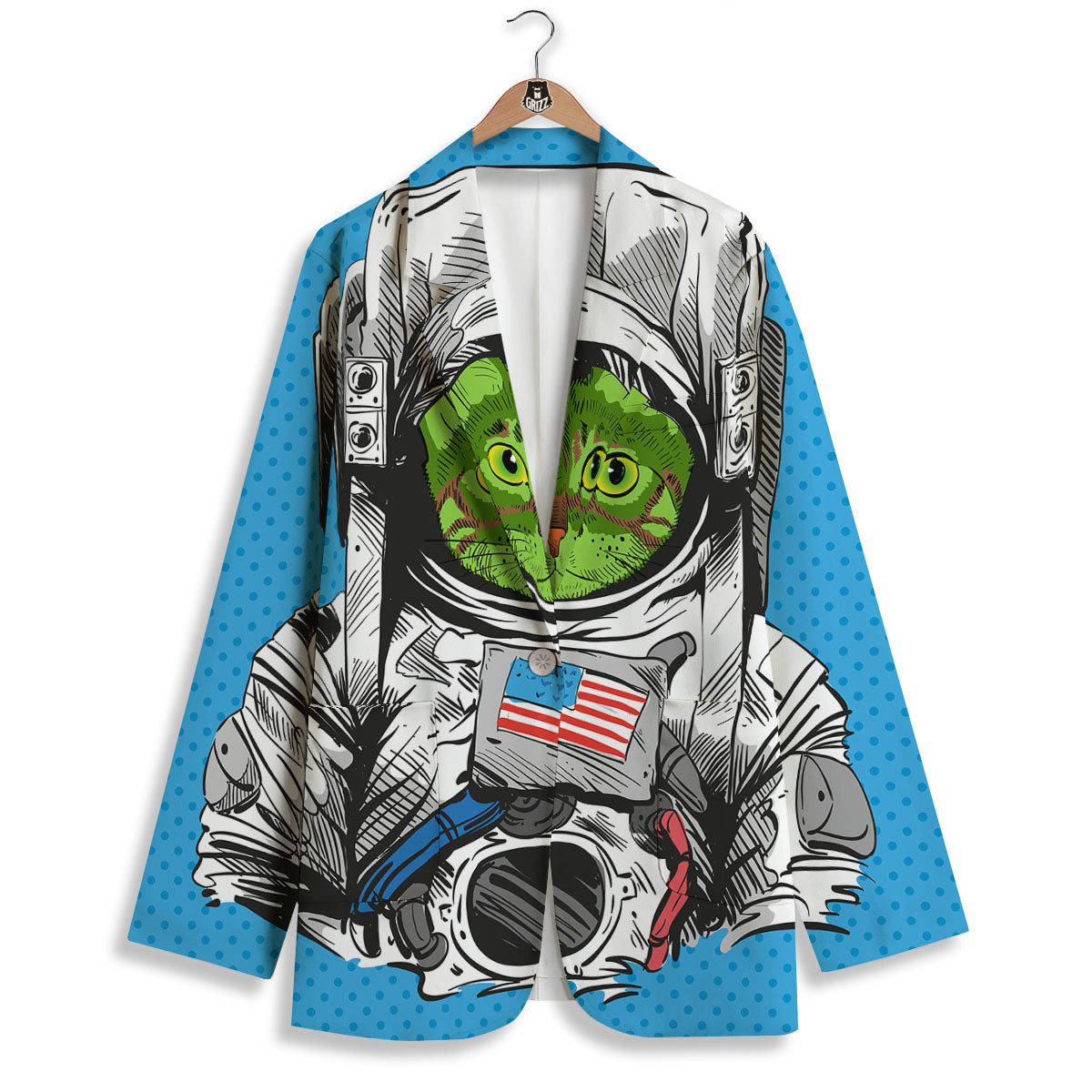 Alien Cat Astronaut Print Women's Blazer-grizzshop