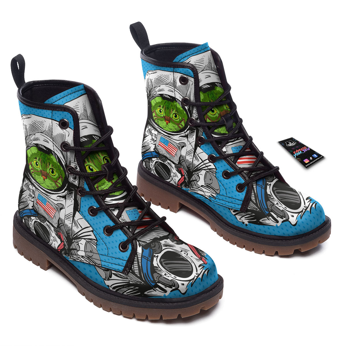 Alien Cat Astronaut Print Work Boots-grizzshop