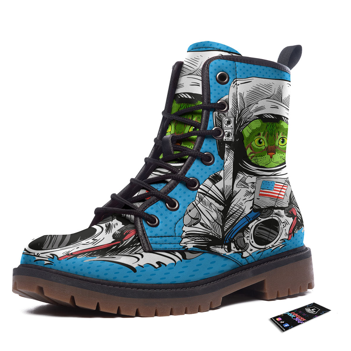 Alien Cat Astronaut Print Work Boots-grizzshop