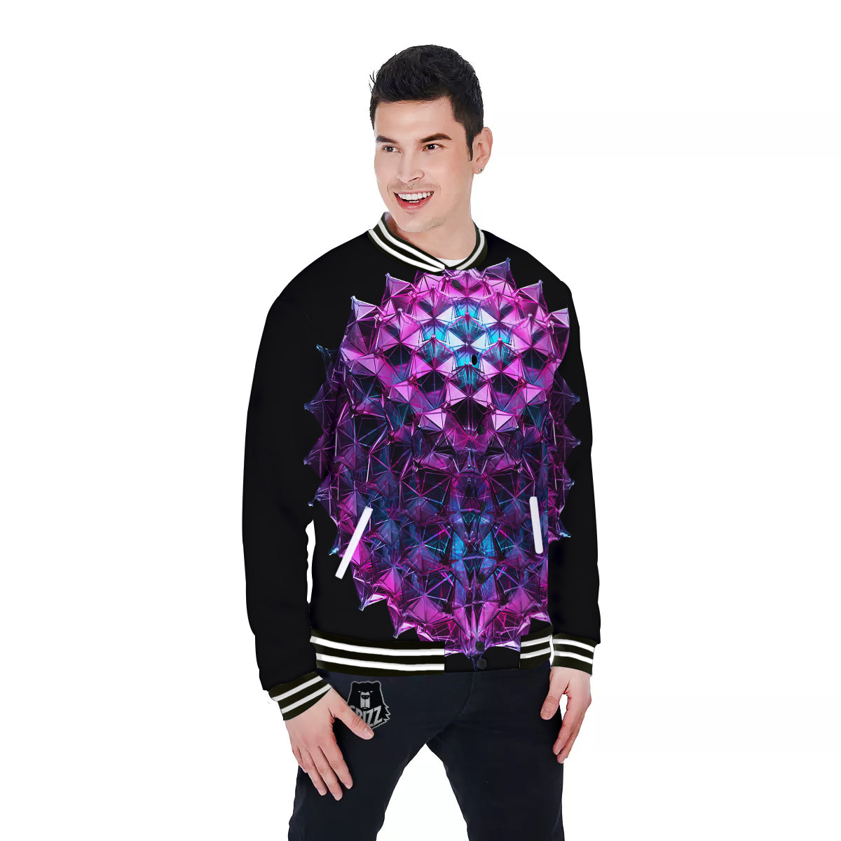 Alien Crystal Diamond Flower Print Baseball Jacket-grizzshop