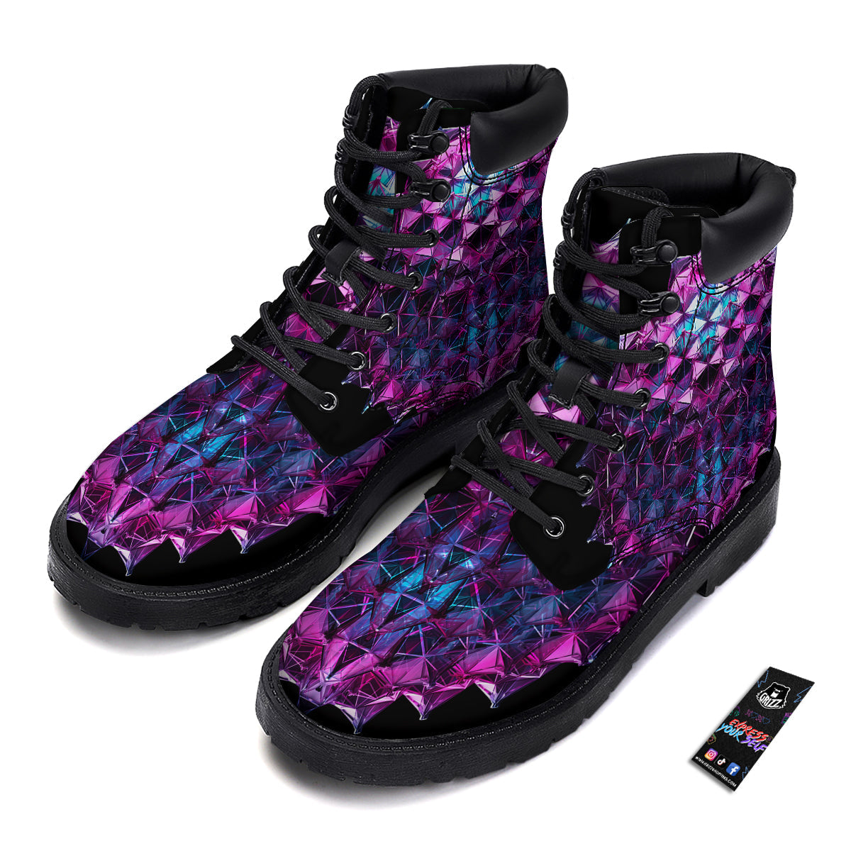 Alien Crystal Diamond Flower Print Boots-grizzshop