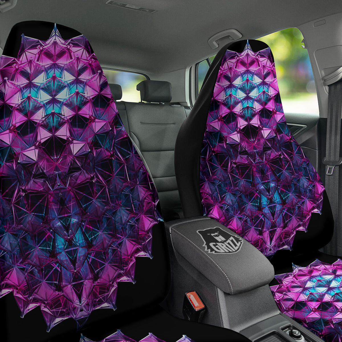 Alien Crystal Diamond Flower Print Car Seat Covers-grizzshop