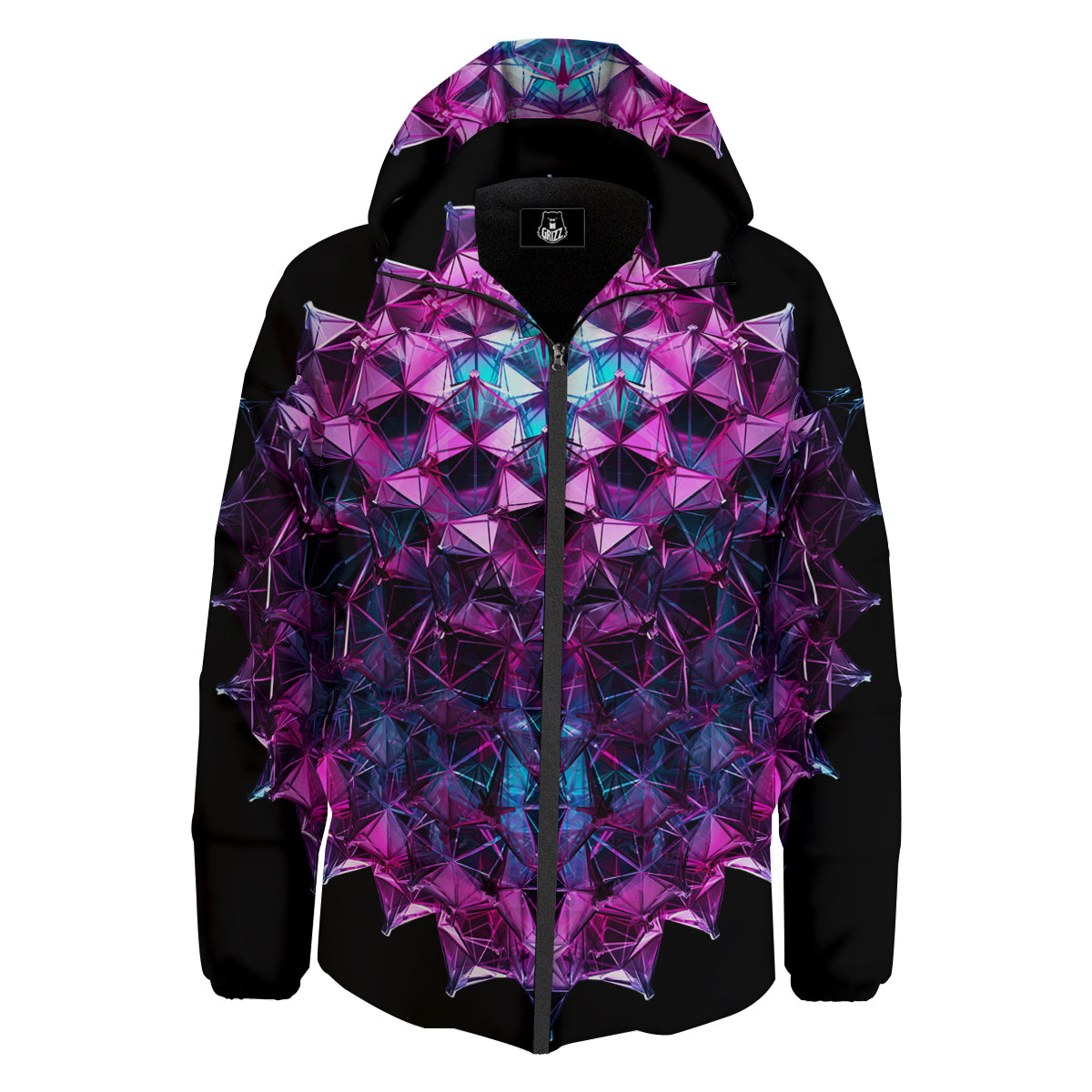 Alien Crystal Diamond Flower Print Down Jacket-grizzshop