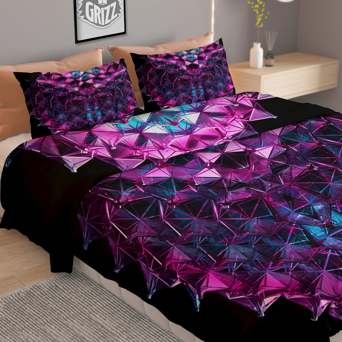 Alien Crystal Diamond Flower Print Duvet Cover Bedding Set