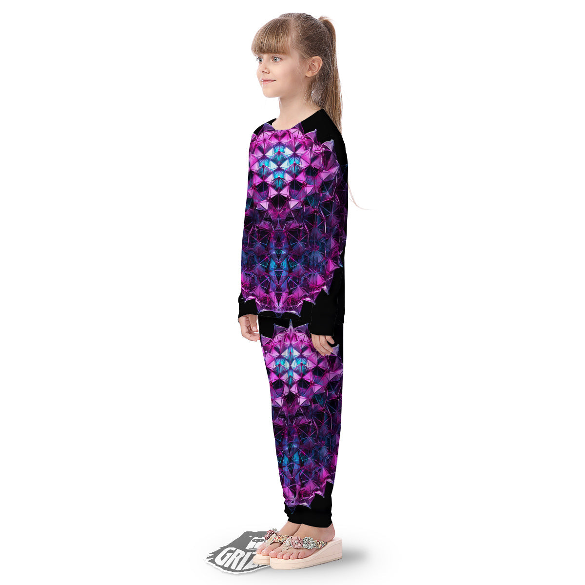 Alien Crystal Diamond Flower Print Kid's Pajamas-grizzshop
