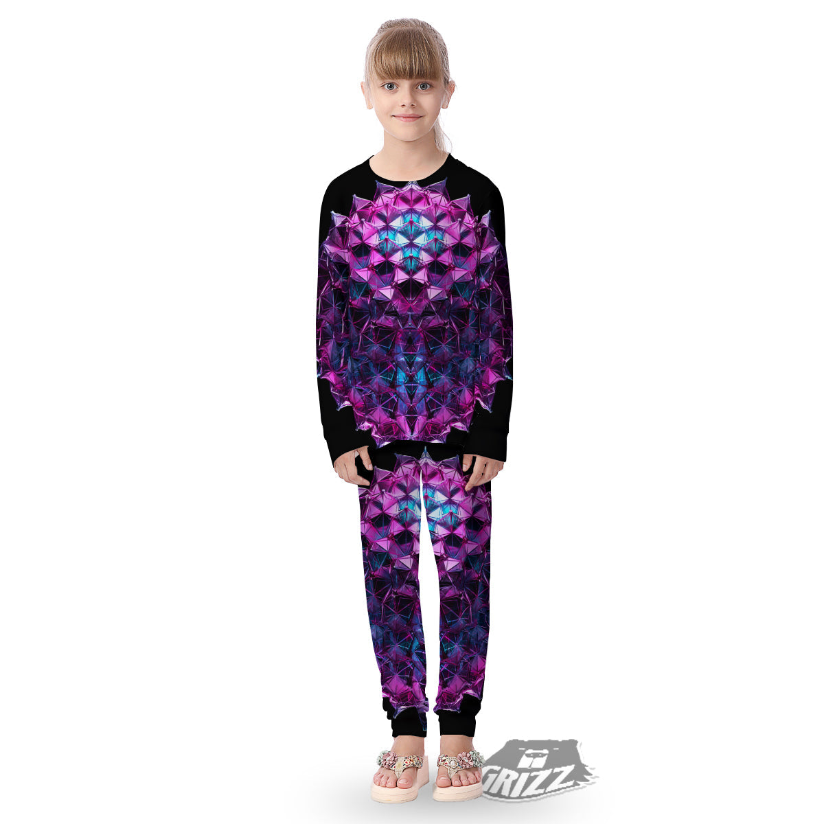Alien Crystal Diamond Flower Print Kid's Pajamas-grizzshop
