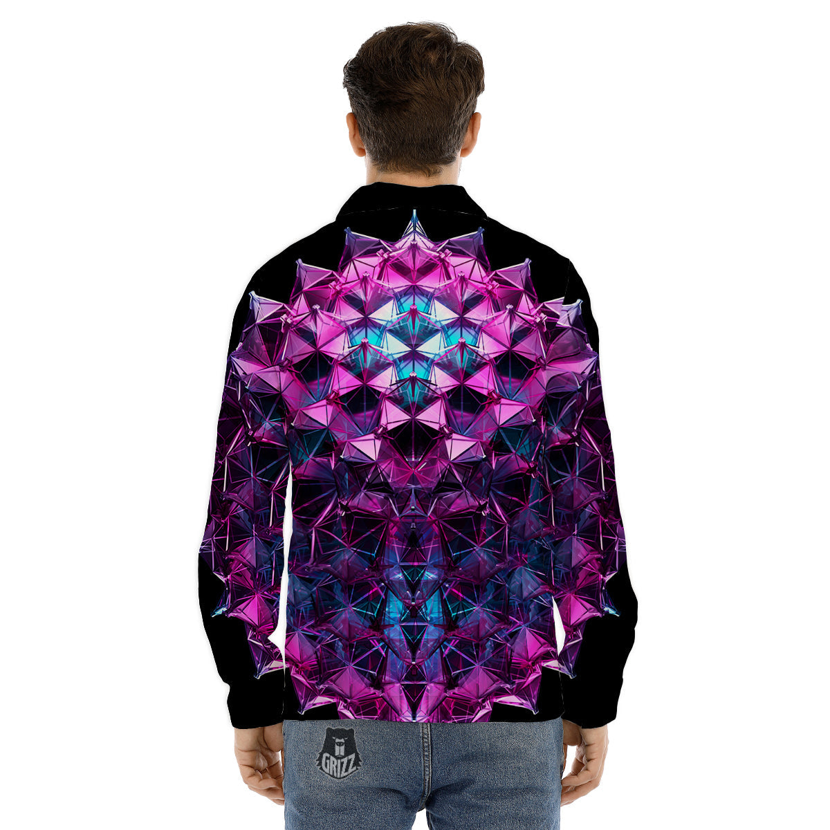 Alien Crystal Diamond Flower Print Men's Dress Shirts-grizzshop