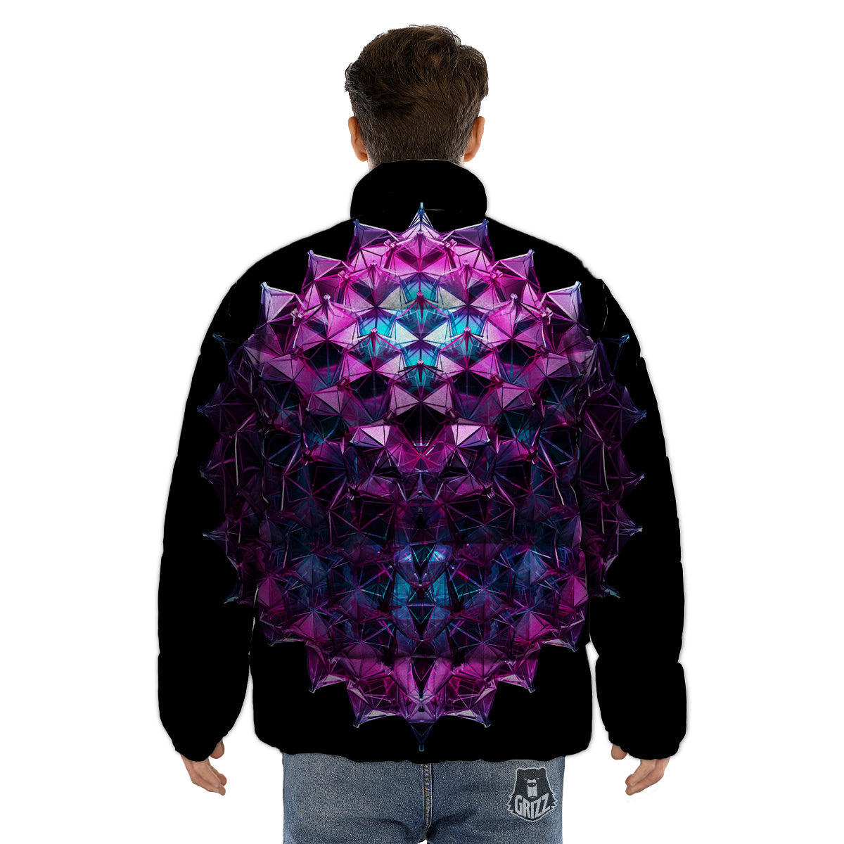 Alien Crystal Diamond Flower Print Puffer Jacket-grizzshop