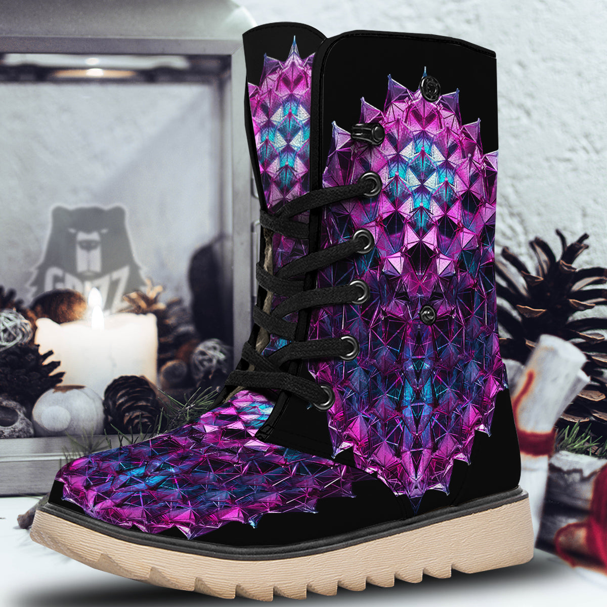 Alien Crystal Diamond Flower Print Snow Boots-grizzshop